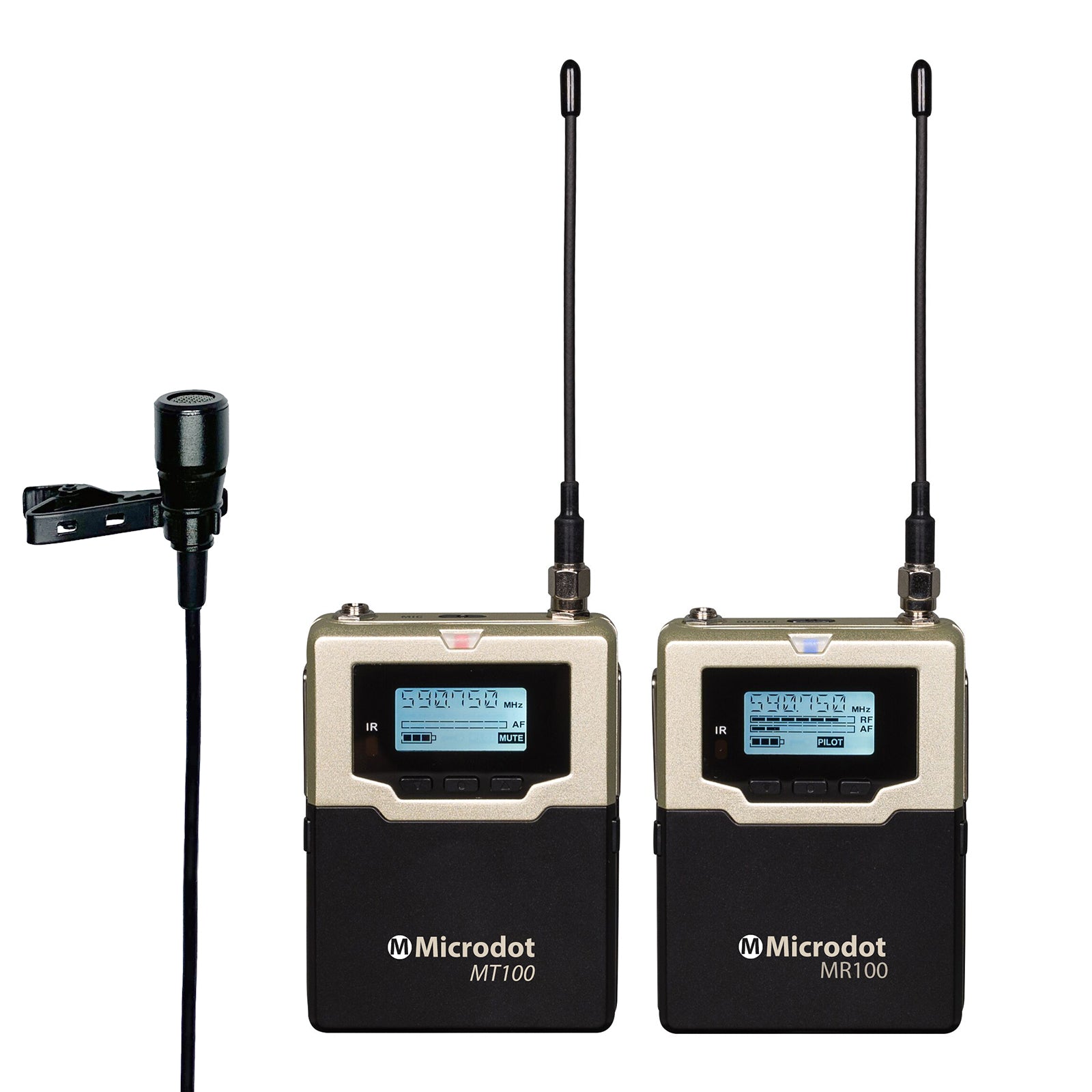 Microdot M100 Interview Wireless IN EAR Monitor Cardioid Lavalier Microphone System (590 to 615 MHz)